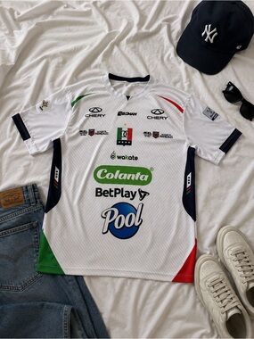 Colanta BetPlay Pool White Team Jersey with Green & Red Accents
